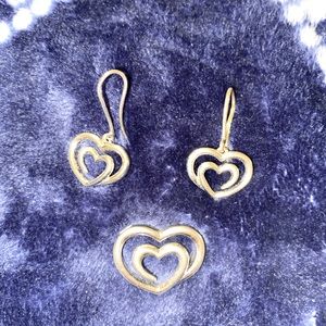 Silver heart earrings and pendant